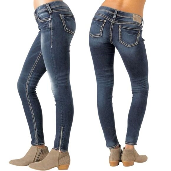 Silver Jeans Aiko Mid Skinny Zip Ankle Jeans 33 Ankle Zipper - Picture 1 of 16